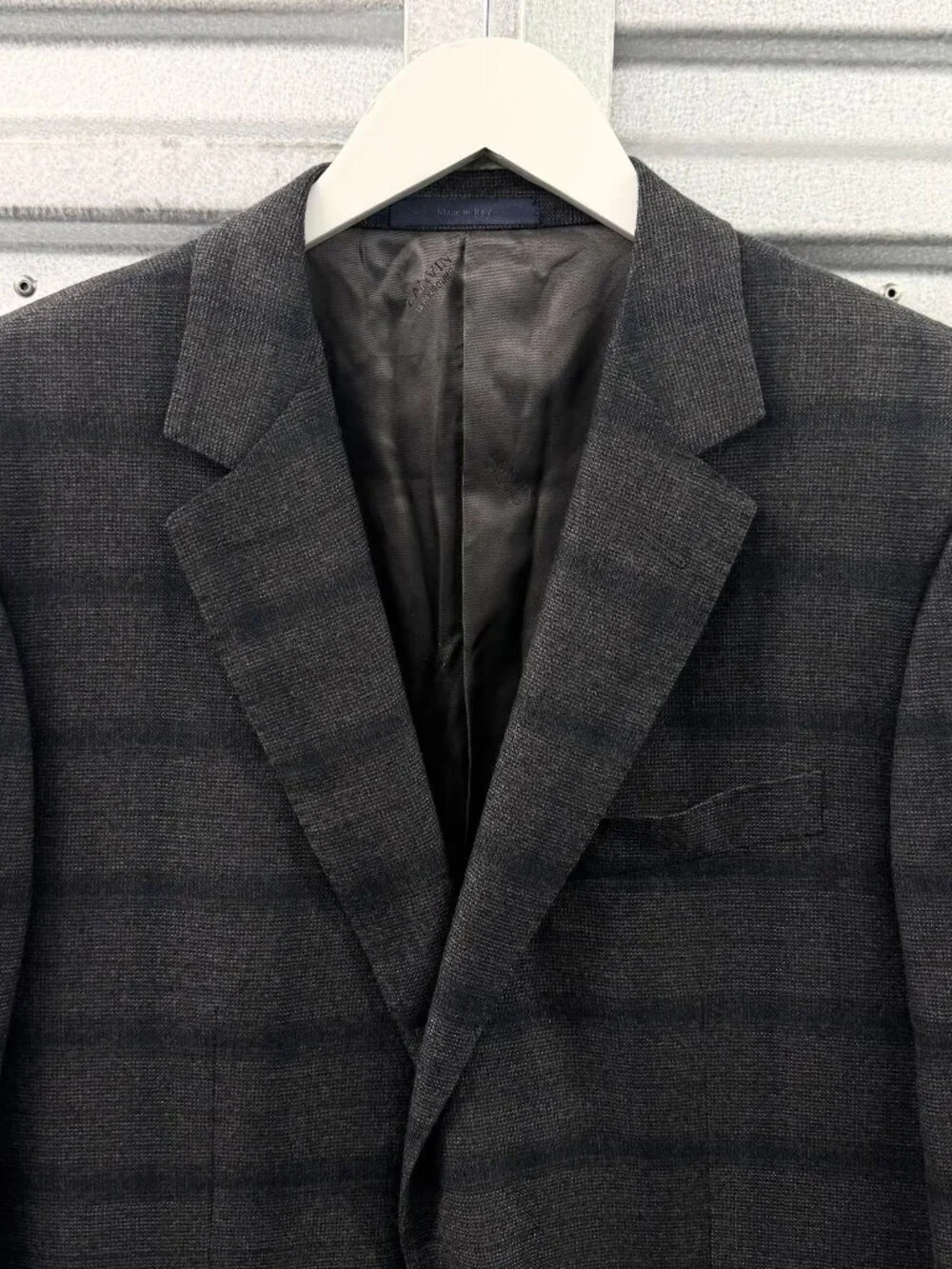 LANVIN Grey Wool Windowpane Check Sport Coat Blazer Jacket